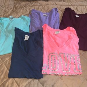 VS PINK Bundle of 5 V-neck tees